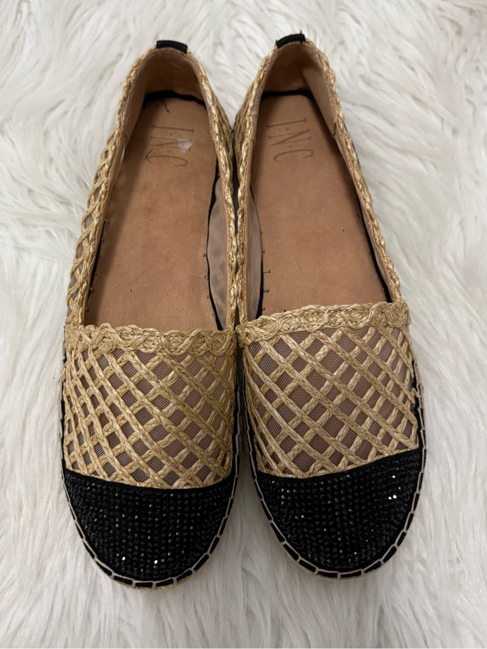 INC International Concepts Corvina Woven Espadrilles Natural Raffia Rhinestone